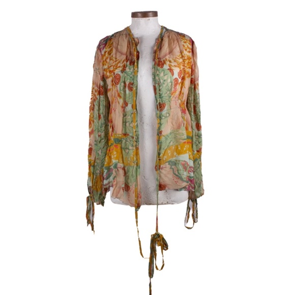 Jean Paul Gaultier Multicolor Silk Long Sleeve Blouse Shirt Size 10 - Picture 1 of 8